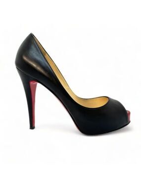 Christian Louboutin Very Prive 120 Leather Black Red EU 35.5 Peep Toe Pump